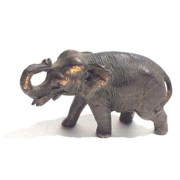 Vintage Miniature Elephant Figurine with Trunk Up  -  Solid Cast Metal - Picture 2 of 9